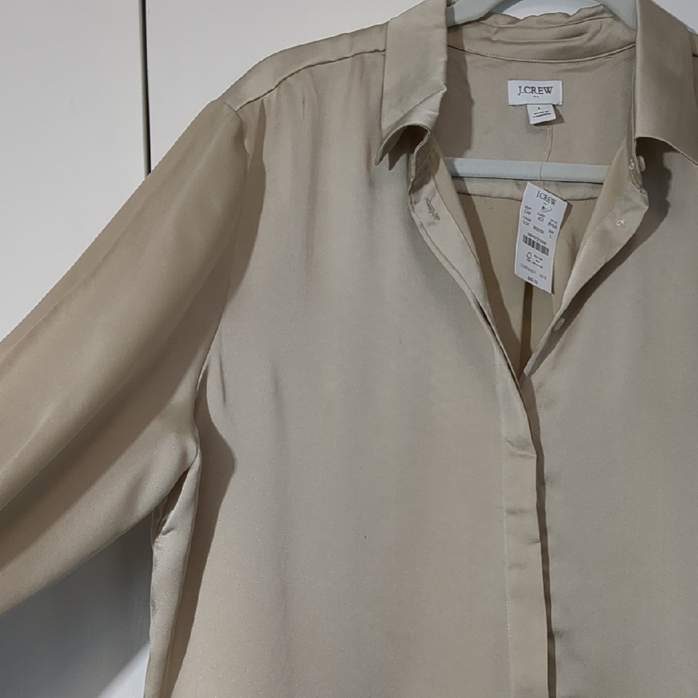 NWT J.Crew Light Beige Button-Up Shirt Sz L - Picture 6 of 9